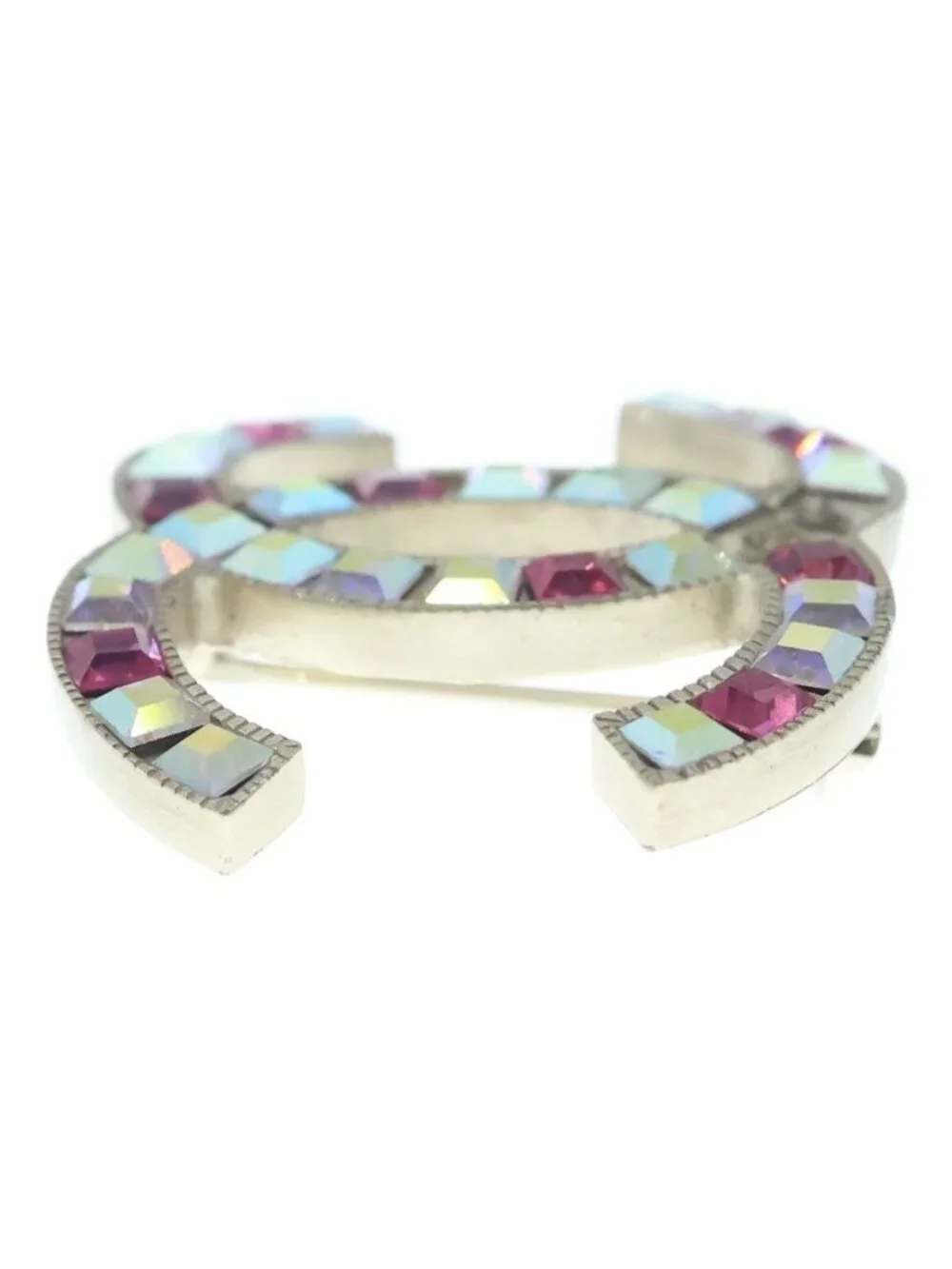 Chanel CC Logo Brooch Pin Badge Rhinestone Pink Gold 05P